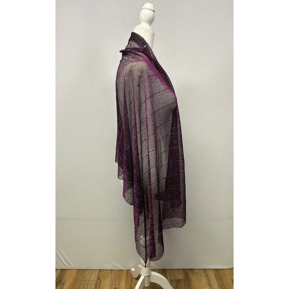 Glam Sparkle Unbranded Womens OS Purple Metallic Sequin Pleated Mesh Long Scarf